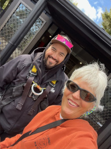 Rebecca with an AJ Hackett Bungy Jump instructor