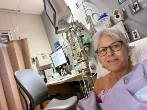 Rebecca in hospital during cancer treatment