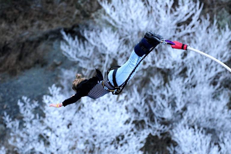 Winter bungy jump in snowy Queenstown