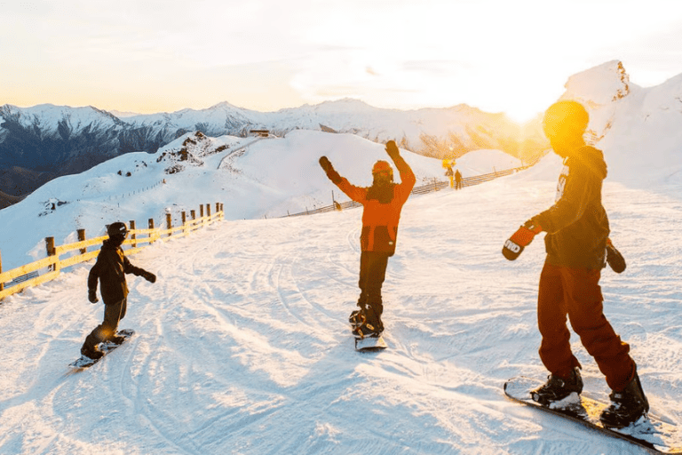 Sunset snowboarding at Coronet Peak