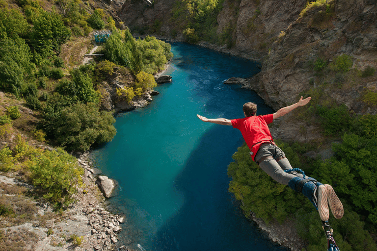 Mid-air bungy jump at Kawarau Bridge