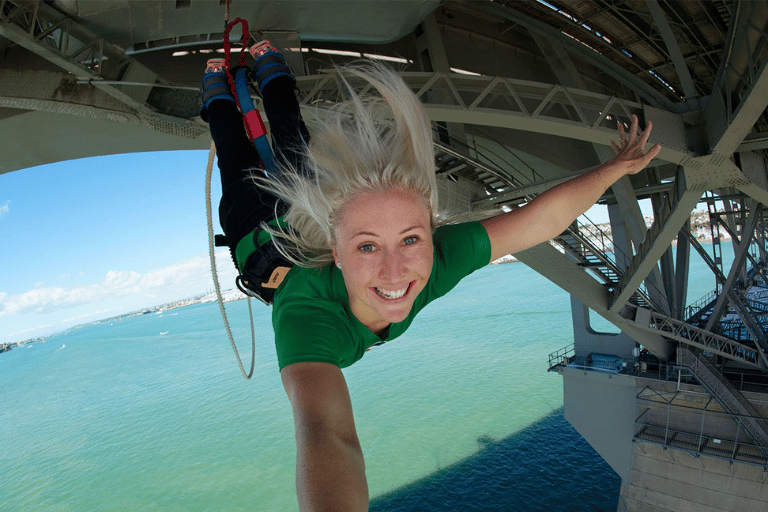 Bungy jumper over Auckland Harbour